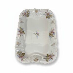 Antique CT Germany Porcelain Serving Dish 13” Floral Blue White Pink Gold